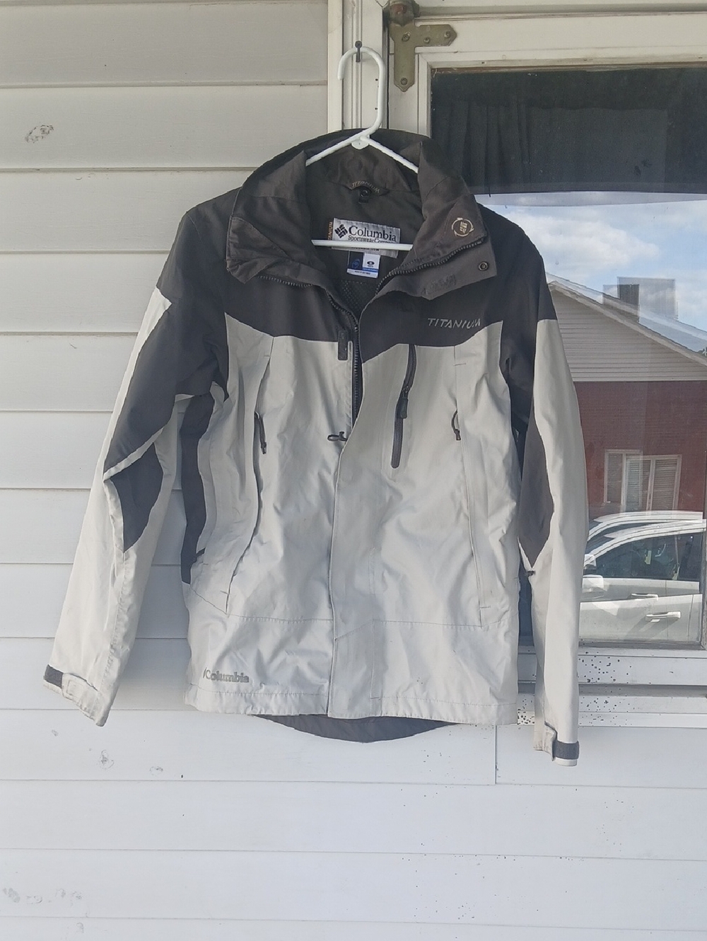 Columbia Titanium Omni Tech Winter Ski Snow Jacket Beige Charcoal Size Small - Picture 2 of 6